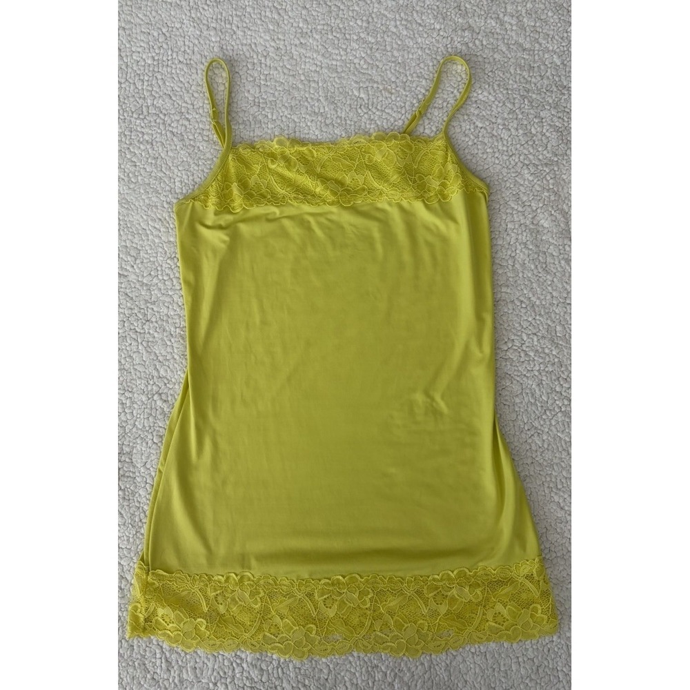 Womens  Lace Trim Cami Yellow Tank Top Stretch Coquette Fairy 90s Y2K Size S